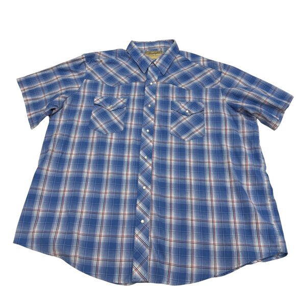 Wrangler Men's Blue & Brown Pearl Snap Western Plaid SS Shirt Lot Of 2, Size 2XL - Picture 6 of 9